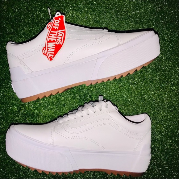 vans stacked white leather